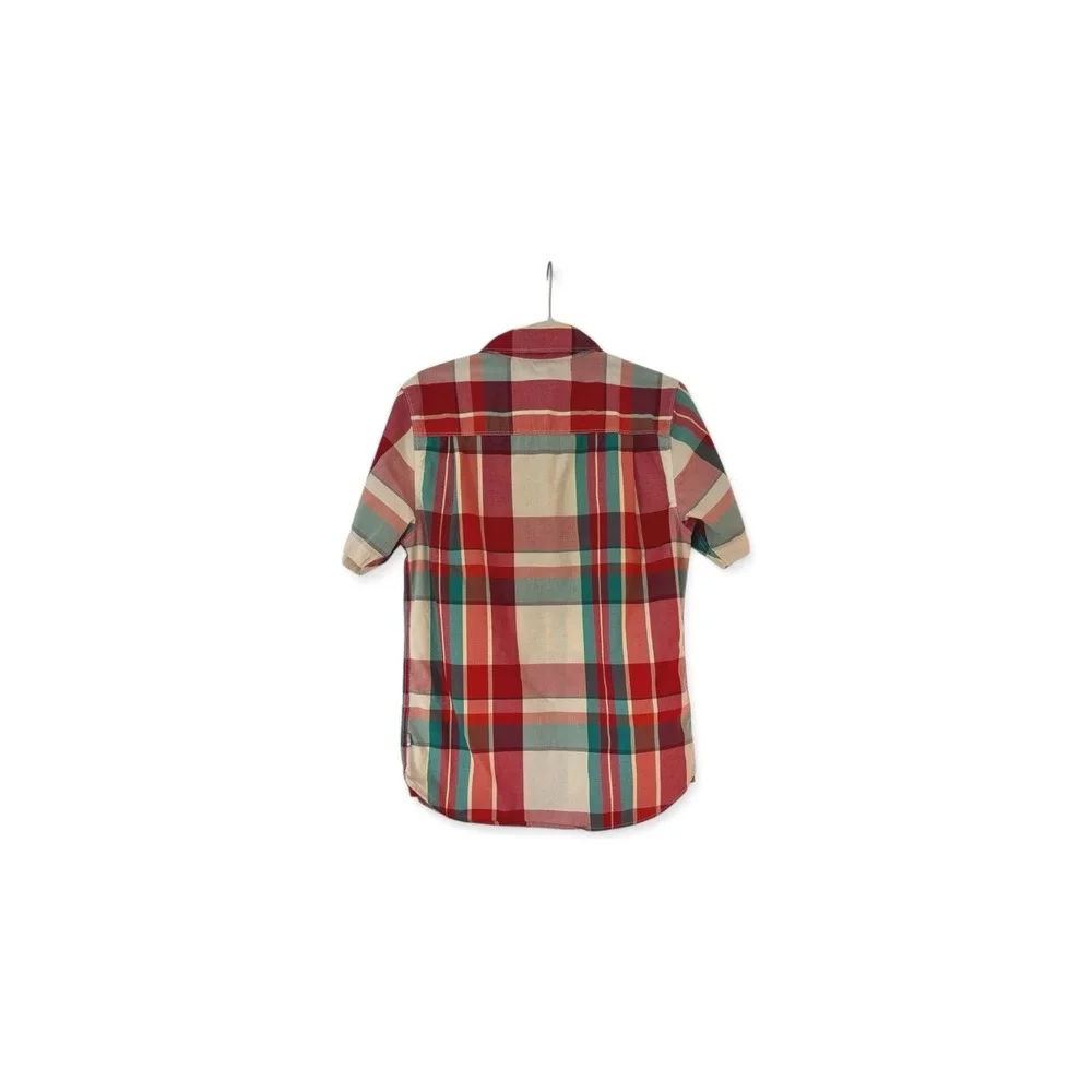 The North Face Mens Short Sleeve Plaid Button‎ Up Shirt Red Green Small